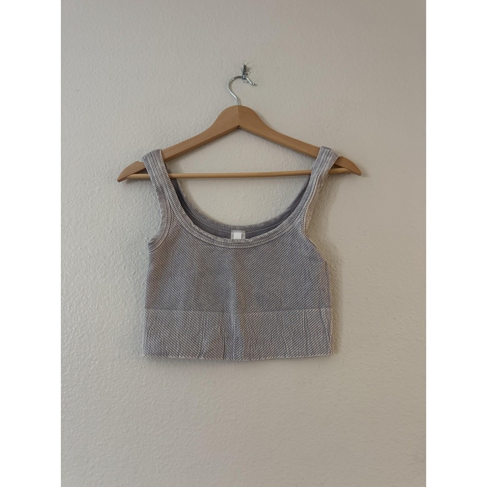 Nikibiki Tank Top Womens One Size Gray Ribbed Scoop‎ Neck Cropped Made USA